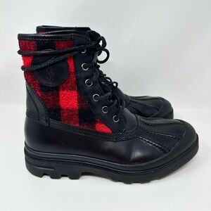 Polo Ralph Lauren Udel Mens Duck Boot Buffalo Check Plaid Black/Red Size 7D